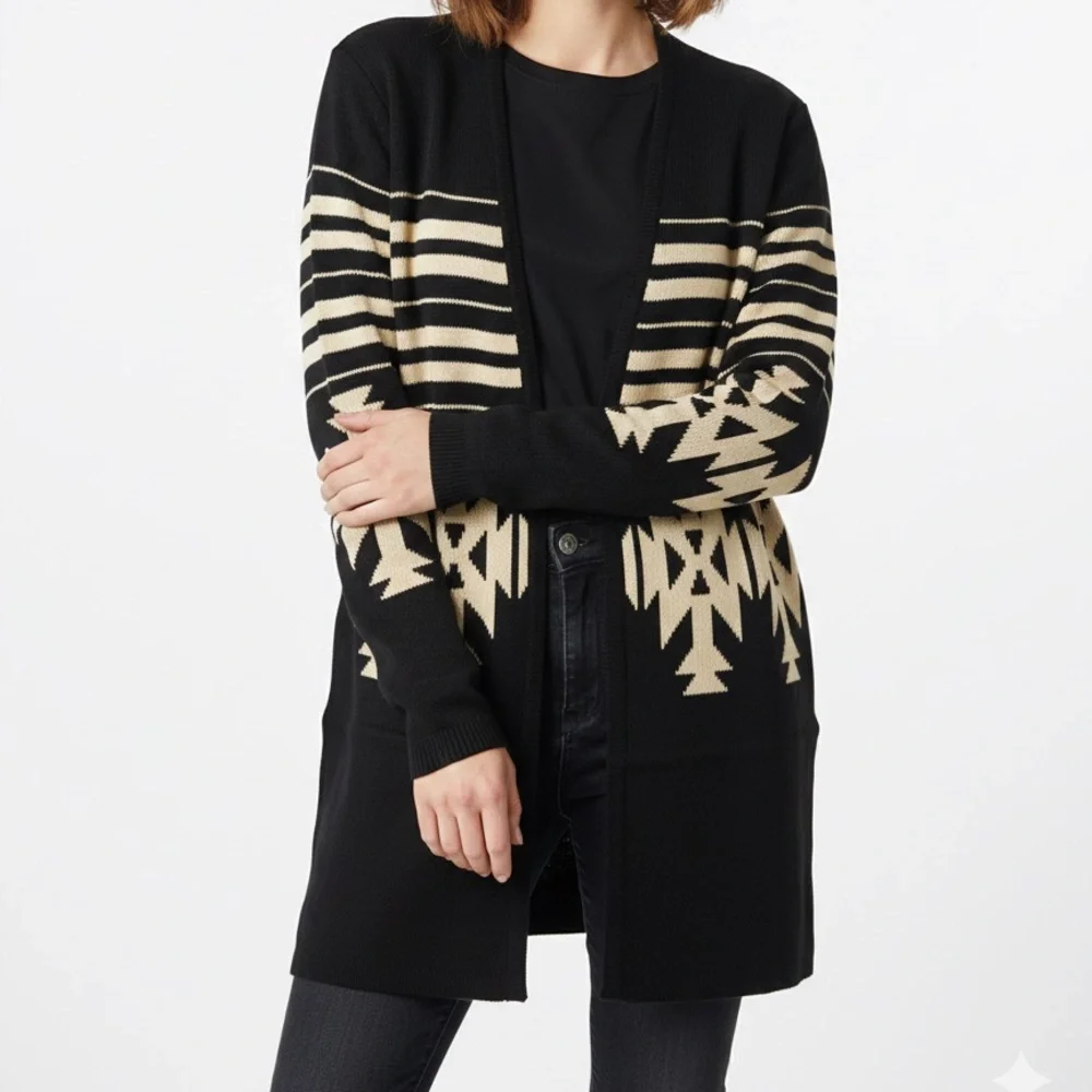 Superline Black and Cream Women's Cardigan Sweater size‎ small